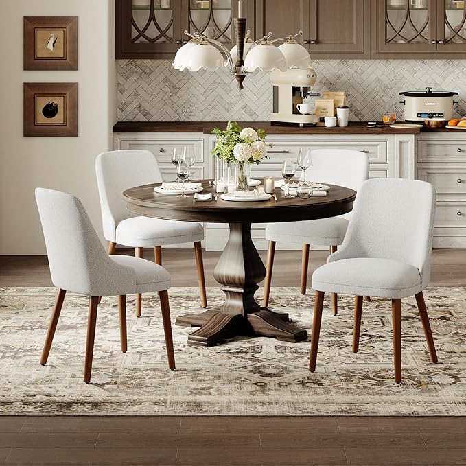 Dining Room Chair Set of 2, Upholstered Kitchen Chairs with Wood Legs, High-Back Padded Dining Chairs for Dining Room/Restaurant/Cafe, Light Grey