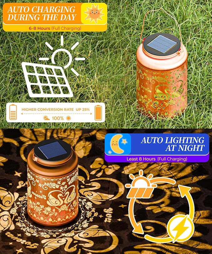 Solar Lanterns Outdoor Waterproof Decorative Garden Solar Lights Outdoor,Hanging Hollow Out Metal Ornaments Decor for Outside Lawn,Patio,Balcony,Yard Unique Gifts for Women Valentine Day Gifts