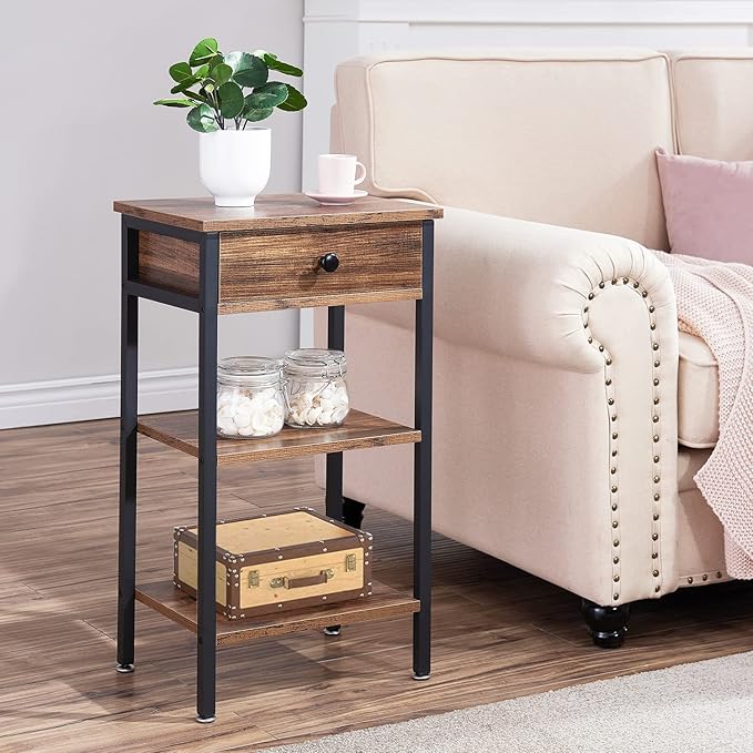 VECELO Modern Nightstand Set 2,27.6 Inch Tall Bedside Table with Drawer and Storage Shelf,Solid Wood Night Stand Bedroom Furniture for Living Room, Bedroom, Entryway