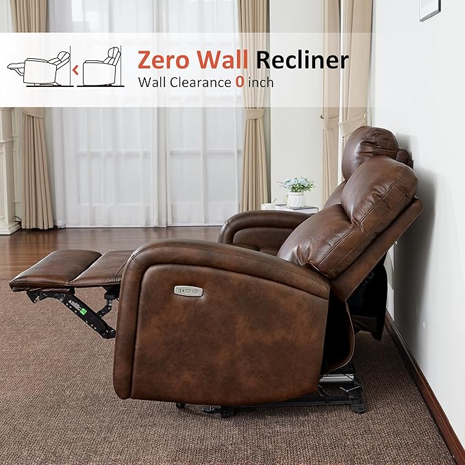 MCombo Zero Wall Recliner Loveseat, 2-Seat Power Wall Hugger Sofa with USB & Type-C Dual Ports, for Small Space, Living Room, RV PR646 (Dark Brown, Loveseat with Console)