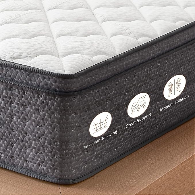 Twin Mattress,12 Inch Twin Size Hybrid Mattresses in a Box, Memory Foam and Independent Pocket Springs for Pressure Relief, CertiPUR-US Certified, Medium Firm
