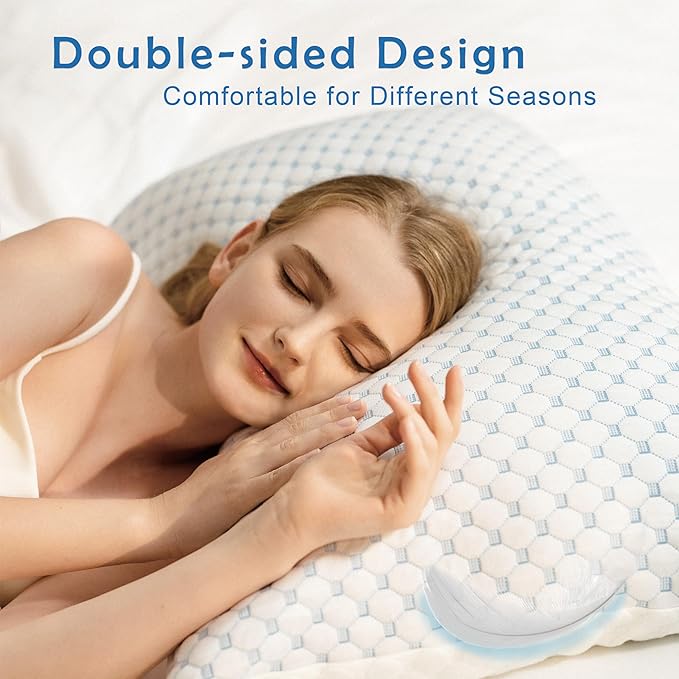 Premium Adjustable Shredded Memory Foam Pillow - Suitable for Side, Back, and Stomach Sleepers, with Cooling Fiber Machine Washable Cover (Queen (U.S. Standard)-2PCS)