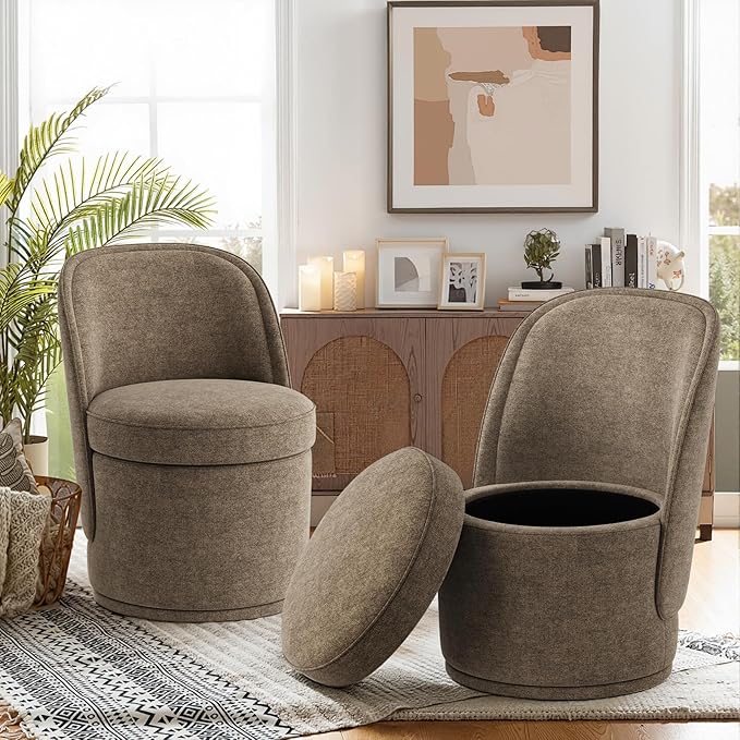 Swivel Accent Chair, 360° Swivel Chair with Hidden Storage, Modern Small Barrel Swivel Armchair for Living Room/Bedroom, Brown