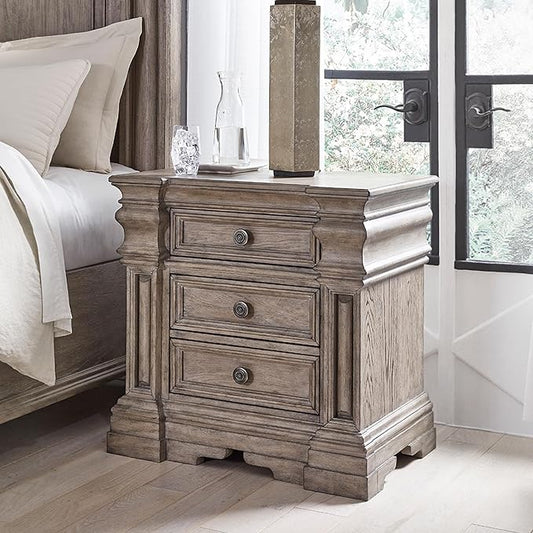 Signature Design by Ashley Blairhurst 3 Drawer Nightstand with USB Charging, 28.75" Tall, Light Grayish Brown