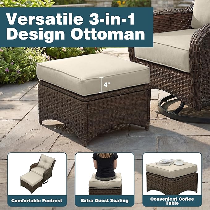 Patio Furniture Set, 10PCS Outdoor Wicker Conversation Set with 6" Thick Cushions, High Back Rattan Sofa & Swivel Rocker Chairs, Weather Resistant Olefin Fabric for Garden, Poolside, Beige