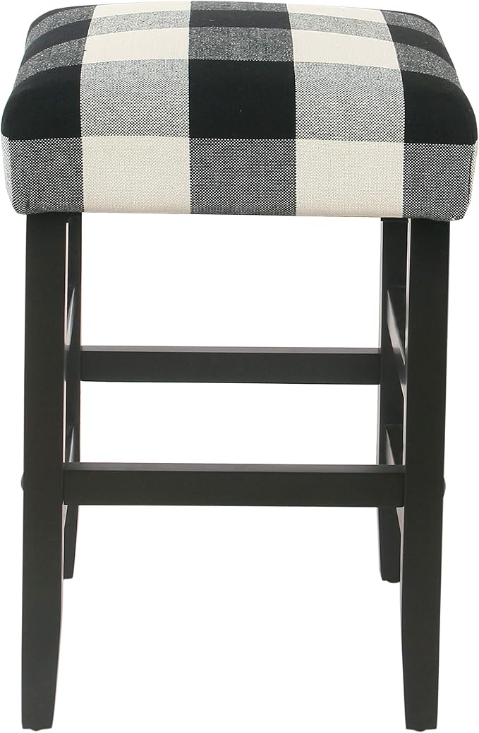 Homepop Home Decor | Classic Open-Back Counter Height Barstool | Square 24 Inch Bar Stools with Domed Cushion, Black Plaid