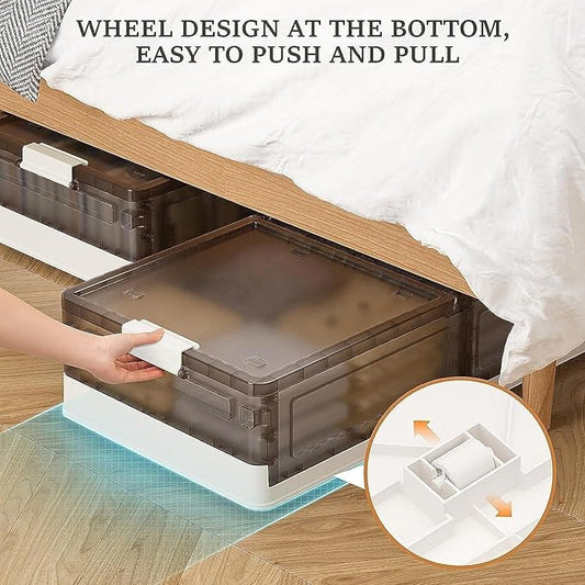 Under Bed Storage Containers, Stackable Under Bed Rolling Storage Plastic Containers, 11.5Gal Storage Bins with Wheels, Multi-purpose Storage Bins with Lids for Clothes, Shoes, And Duvets