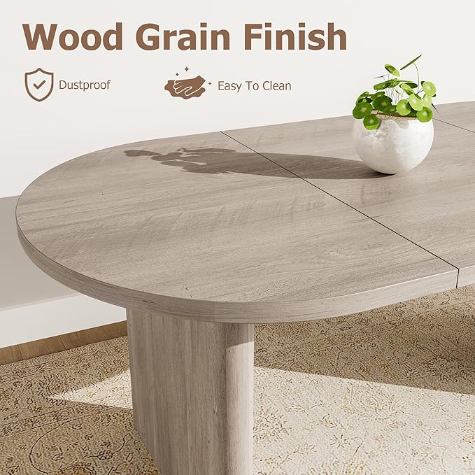 GarveeHome Oval Dining Table for 6-8 People, Long Large Kitchen Table with Thick Sturdy Wooden Base, Farmhouse Dining Room Table for for Kitchen, Living Room, Office (63" Long,Gray)