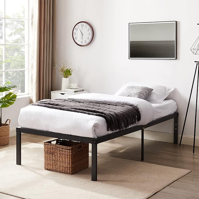 VECELO 16 Inch Twin Size Tall Bed Frame Metal Platform for Kids,Heavy Duty Steel Slat/Easy Assembly Mattress Foundation/No Box Spring Needed
