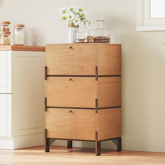 Sebastack Sideboard, Buffet Cabinet with 3 Storage Drawers, Easy Assembly Coffee Bar Wood Buffet Table for Kitchen, Dining Room, Bathroom, Office, Hallway, Beech Color (1 pcs)
