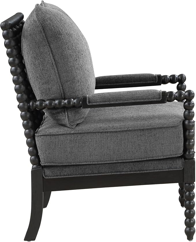 OSP Home Furnishings Eliza Spindle Accent Chair, Charcoal Grey Fabric with Black Wood