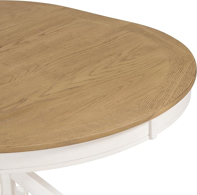 ERYE Retro Style Round Dining Table Functional Wooden Extendable Oval Dining Table with 12" Leaf and Natural Wood Grain Variation Tabletop