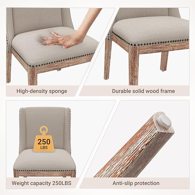 Dining Chair Set of 2, Upholstered Fabric Kitchen Side Chairs with Solid Wood Legs, Comfortable Seating for Kitchen, Dining Room & Restaurant,Camel