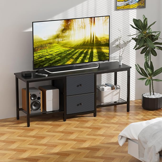 TV Stand Suitable for TVs up to 55 Inches, Entertainment Center with Storage Drawers and Shelves, Media Console Table for Living Room and Bedroom (Black)