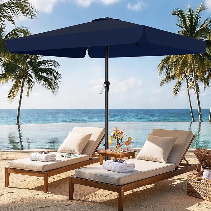 AreShark 8 X 10 FT Large Rectangular Patio Umbrella with Valance, Outdoor Table Market Umbrella w/Crank & 8 Ribs, Rectangle Outdoor Umbrellas for Garden, Deck, Yard and Poolside, Navy