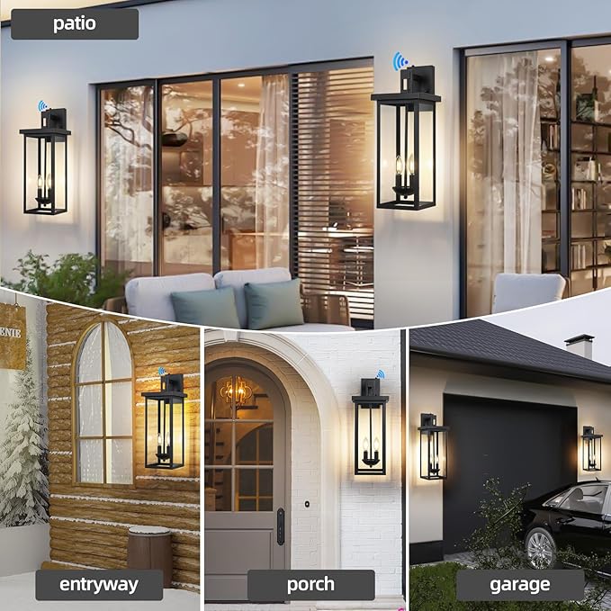 Large Exterior Lighting Fixtures Modern Wall Lantern,Outdoor Wall Lights with Clear Glass Shade,Outdoor Lamps for Patio Porch,Waterproof Outside Exterior Lights，Dusk to Dawn 22IN-1 Pack