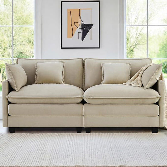 KISLOT 74.4" Oversized Modular Sectional Sofa,Loveseat Cloud Couch,Thick Cushions,2 Deep Seats with 4 Throw Pillows Sofa Couch Set for Living Room, Bedroom | Wood Frame