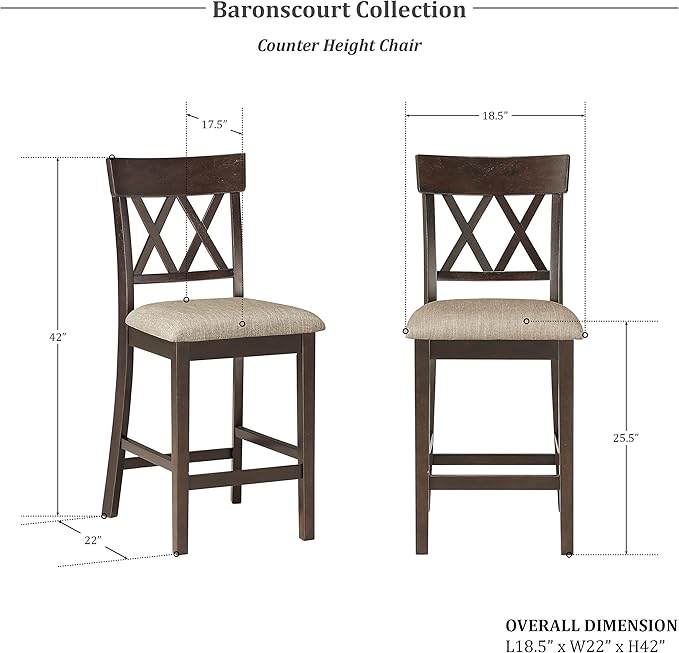 Lexicon Baronscourt 5-Piece Counter Height Dining Set (Cross Back), Dark Brown