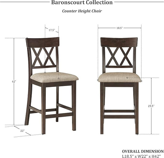 Lexicon Baronscourt Counter Stools Set of 2 - Upholstered Stool Padded Seat Height 25.5", Cross Back Counter Height Kitchen Chairs, Sturdy Solid Wood Frame, Footrest, Easy Assembly, Dark Brown