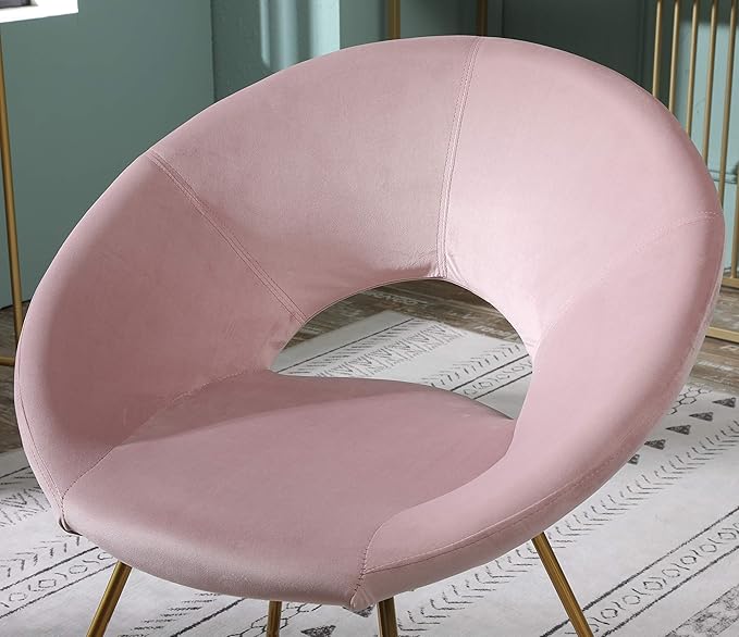 Roundhill Furniture Slatina Silky Velvet Upholstered Accent Chair with Gold Tone Finished Base, Pink