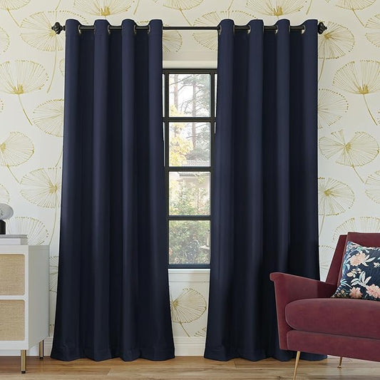 Sun Zero Nordic 2-Pack Theater Grade Noise Reducing Extreme 100% Blackout Grommet Curtain Panel Pair, 52" x 54, Navy Blue