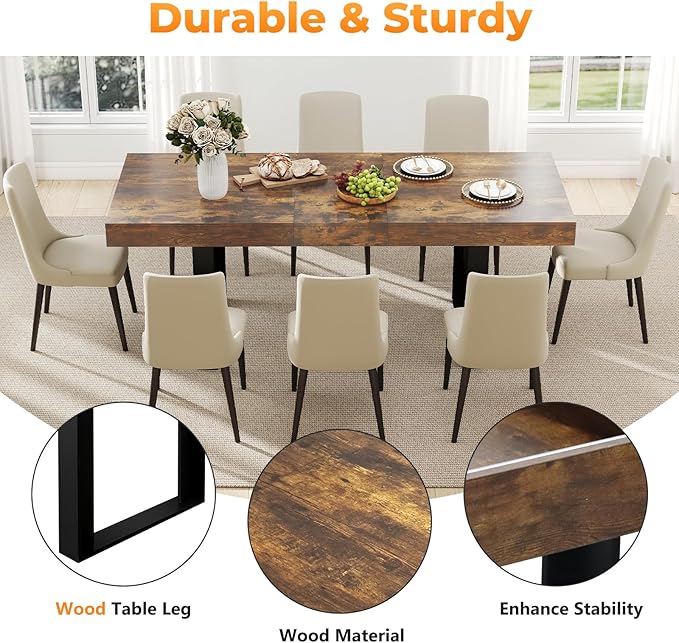 63"-78.7" Rectangular Extendable Dining Table, 6-8 Extendable Dining Table, Conference Table, Kitchen Table with Slide Track, Tapered U-Shaped Wood Legs for Office, Living Room-Rustic Brown