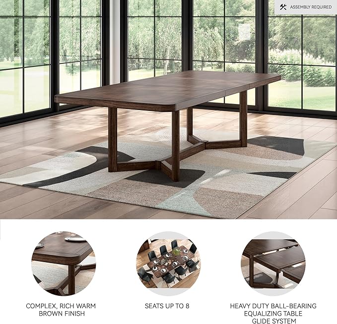 Signature Design by Ashley Kendamor Rectangular Dining Room Extension Table with Table Glide System, Seats up to 8, Wood, 108" Wide with Leaf, Dark Brown
