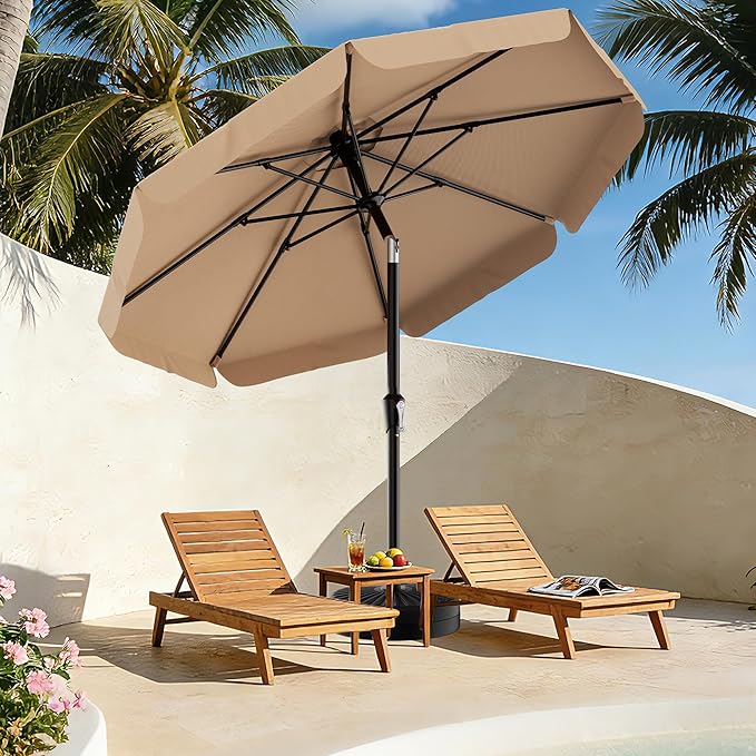 AreShark 9FT Valance Patio Umbrella, Outdoor Table Umbrella with Tilt and Crank, Outdoor Market Umbrellas W/ 8 Sturdy Ribs UV Protection for Garden, Deck, Backyard and Pool, Beige