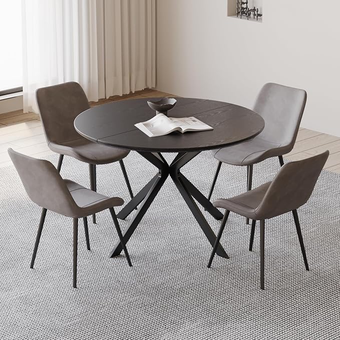 ALBAD 46.4" Round Dining Table, Mid Century Modern Round Dining Room Table for 4-6 with Metal Legs, Easy Assembly Coffee Table, Space-Saving Design for Kitchen and Dining Room