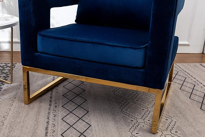 Roundhill Furniture Lenola Upholstered Accent Arm Chair, Blue 29.75D x 27.5W x 34.5H Inch