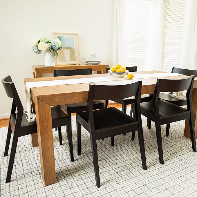 Plank+Beam 72 Inch Modern Solid Wood Dining Table - Solid Pine, Wirebrush Finish, Seats 6, Non-Toxic Finish, Easy Assembly, for Kitchen or Office, Pecan Wirebrush