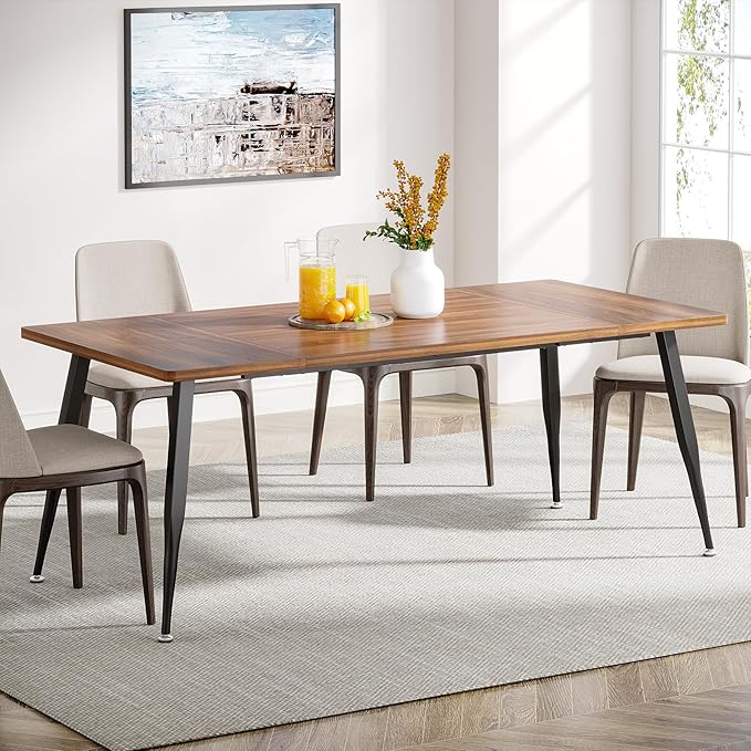 Tribesigns 70.9 Inch Large Dining Table for 6 to 8, Industrial Kitchen Table Furniture with Metal Legs, Modern Faux Wood Rectangular Dinner Table for Dining Room, Rustic Brown/Black