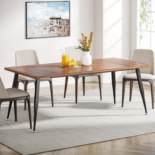 Tribesigns 70.9 Inch Large Dining Table for 6 to 8, Industrial Kitchen Table Furniture with Metal Legs, Modern Faux Wood Rectangular Dinner Table for Dining Room, Rustic Brown/Black