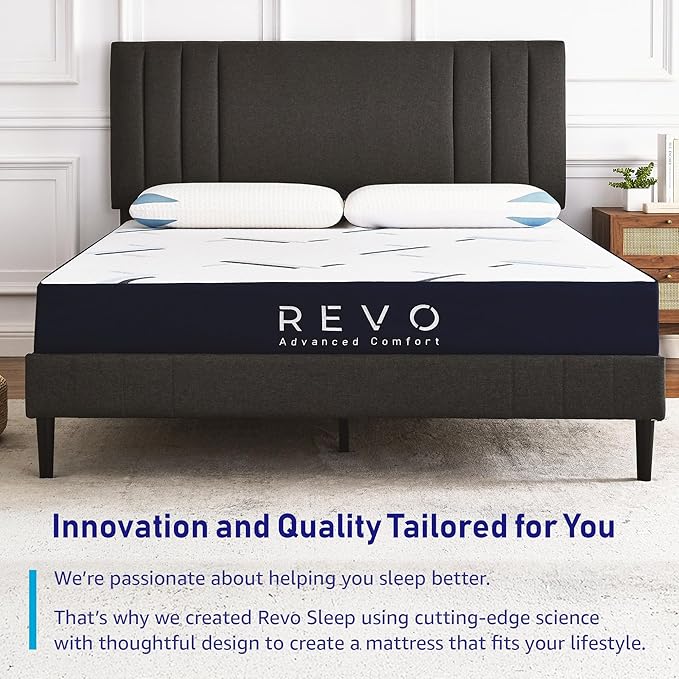 REVO Sleep 10 Inch Gel Memory Foam Mattress, Queen Size – Cooling Gel Memory Foam with Balanced Support, Modern Comfort Designed for Today’s Bedrooms