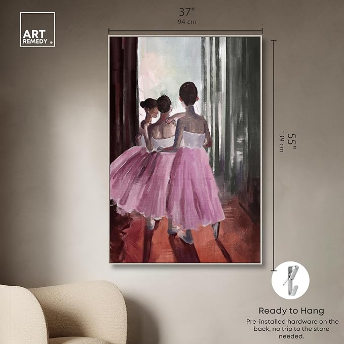 Art Remedy Little Girls Ballerinas Canvas Classic Vintage Wall Art, Silver Frame, 36" x 54"