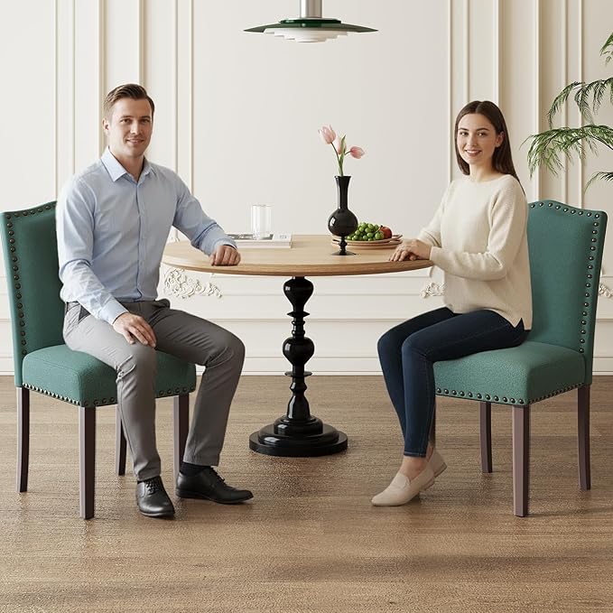 Dining Chairs Set of 2, Soft Comfortable Upholstered Parsons Chairs with High-Density Cushion & Solid Wood Legs, Nailhead Trim, Modern Accent Chairs for Dining Room, Kitchen, Living Room – Green