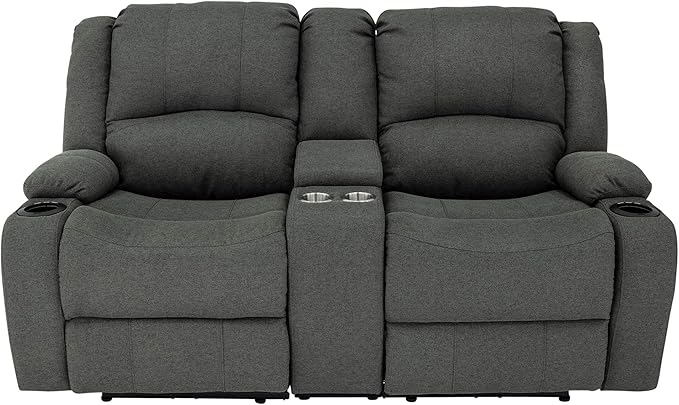 RecPro Charles Powered Double RV Wall Hugger Recliner Sofa | RV Loveseat | RV Furniture | Cloth (Fossil, 67")