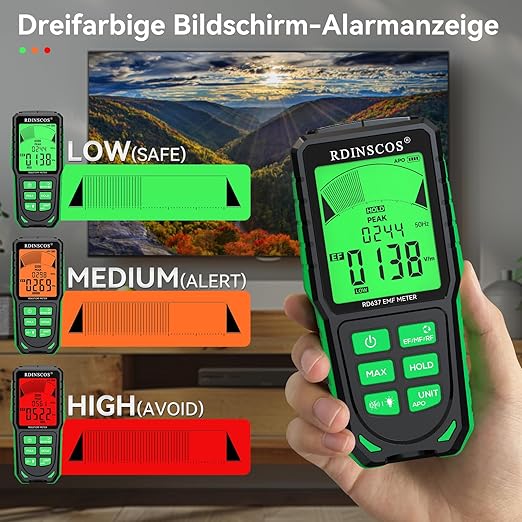 RDINSCOS EMF Detector, Detect All 3 Types of Electromagnetic Radiation Field in 1 EMF Meter for 5G, WiFi and Smart Meters, EMF Reader for Ghost Hunting Equipment Home, Office (Green)