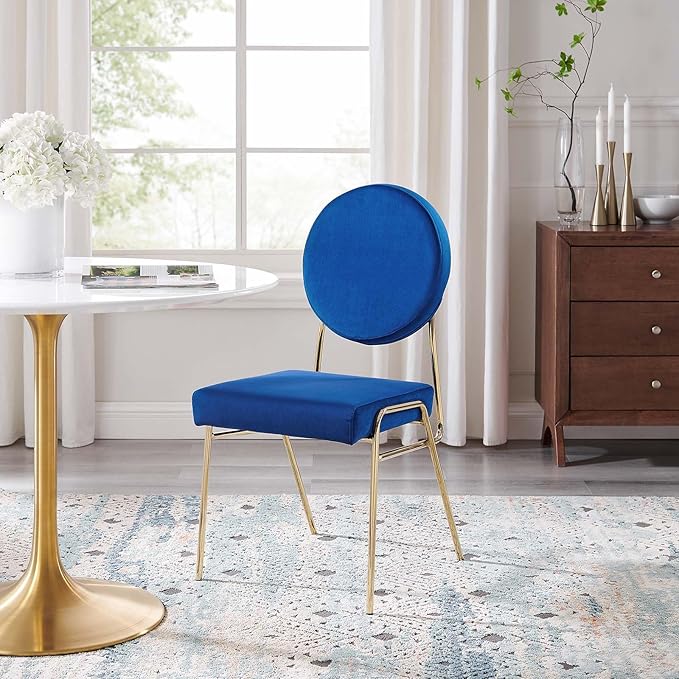 Modway Craft Performance Velvet Upholstered Side Dining Chair in Gold Navy
