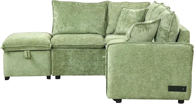 ERYE 82.5-Inch Left Facing Corner Sleeper Sectional Sofa Bed for Living Room Office,L-Shaped Chenille Upholstered Convertible Pull Out Sleeper Couch Bed W/Storage Ottoman | USB-C Ports