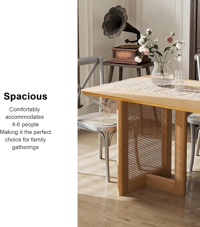 Casaphoria 67" Dining Table for 6, Wood Kitchen Table with Scratch-Resistant Top & V-Shaped Base, Modern Farmhouse Rectangular Dining Table for Living Room, Kitchen, Easy Assembly, Natural Wood