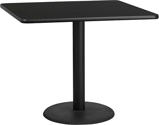 Flash Furniture Stiles 42'' Square Black Laminate Table Top with 24'' Round Table Height Base