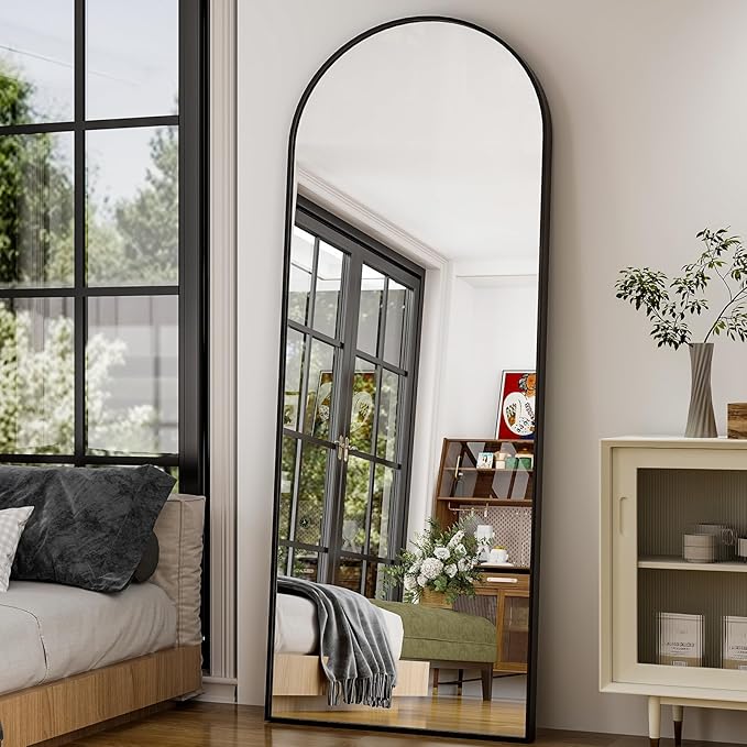 GLSLAND 26" x 71" Arched Full Length Mirror - Black Full Body Mirror - Extra Large Floor Mirrors for Bedroom, Living Room, Bathroom