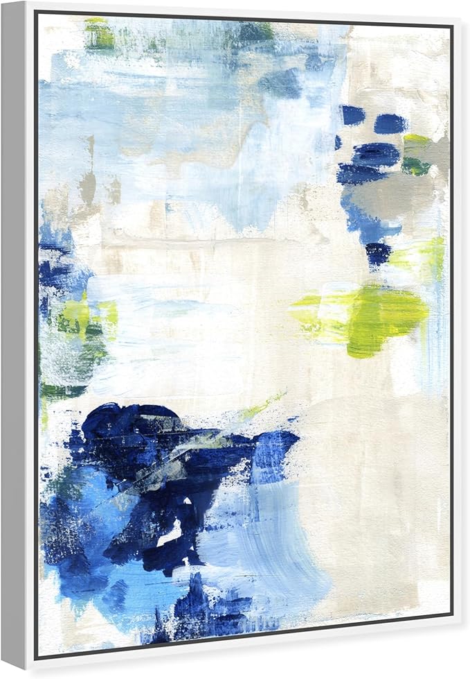 The Oliver Gal Artist Co. Abstract Framed Wall Art Canvas Prints 'Perks' Paint Home Décor, 10" x 15", Blue, White
