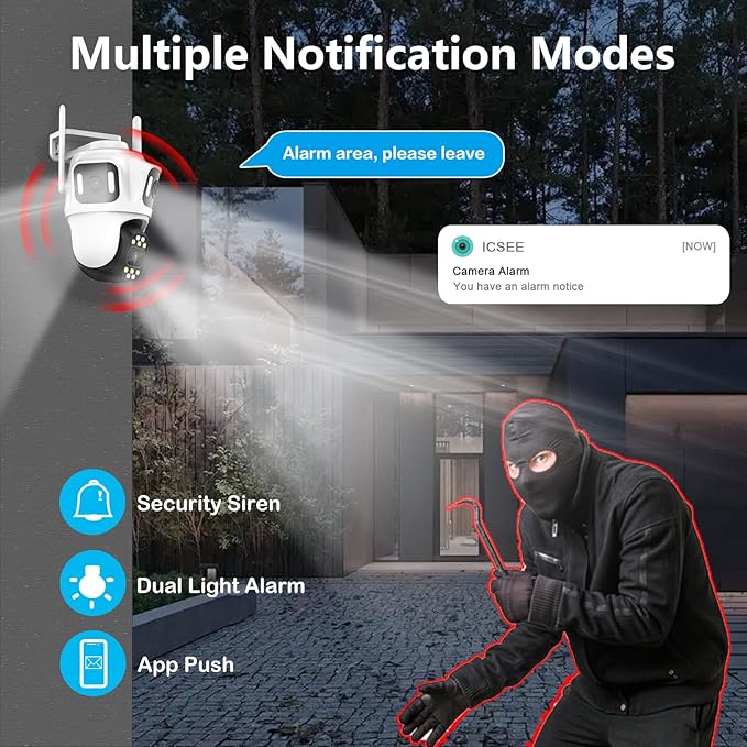 3 in 1 Outdoor Indoor Camera, 3MP Wired Pan/Tilt Security Wi-Fi Camera, Free AI Detection, Motion Tracking, 360° View, Color Night Vision, 2 Way Audio, 32GB Local Storage, No Subscription