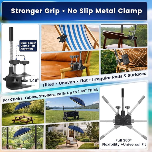 Chair Umbrella with Clamp,2PACK 53 inches Double Canopy Beach Chair Umbrella with Universal Clamp,50+ UV Protection,360° Swivel,Folding Clip on Sun Umbrellas for Table,Camping,Bench Chairs,Golf Cart
