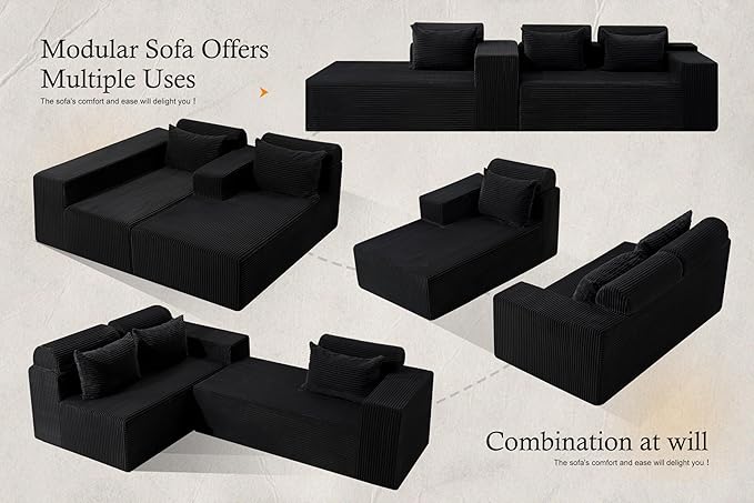 HABUTWAY Sectional Couches for Living Room,No Assembly L Shaped Couch 105" Modular Sectional Sofa Couch with Deep Seat,Cloud Couches Furniture Sets for Apartment,Corduroy (Black, Left Facing)
