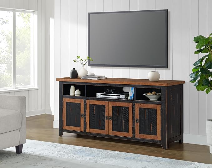 Martin Svensson Home Foundry 65" Black and Honey Solid Wood TV Stand with Storage