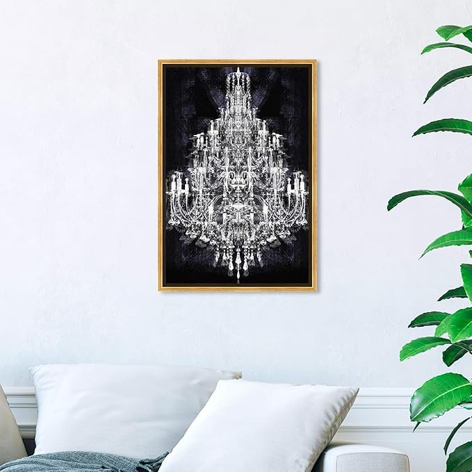 The Oliver Gal Artist Co. Fashion and Glam Framed Wall Art Canvas Prints 'Montecarlo Crystal' Chandeliers Home Décor, 16" x 24", White, Black