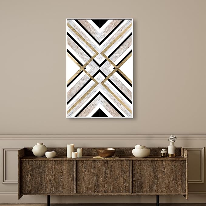 The Oliver Gal Artist Co. Abstract Framed Wall Art Canvas Prints 'Earthy Lux' Geometric Home Décor, 30" x 45", Brown, Gold